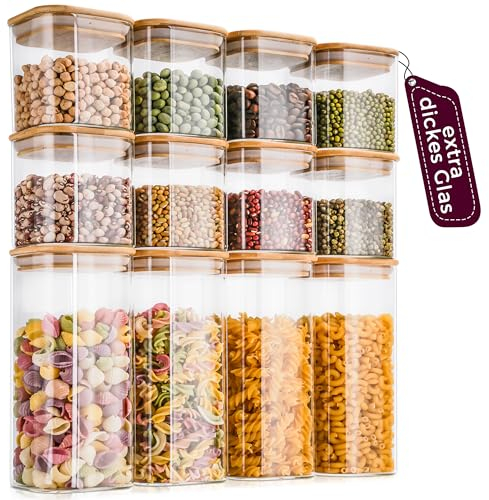 Happy Lemuro Premium Vorratsgläser eckig [400 & 920 ml] Extra Robust | Vorratsdosen Glas mit Deckel | Vorratsbehälter | Vorratsgläser mit Deckel luftdicht | Vorratsglas mit Holzdeckel | Glass Jars