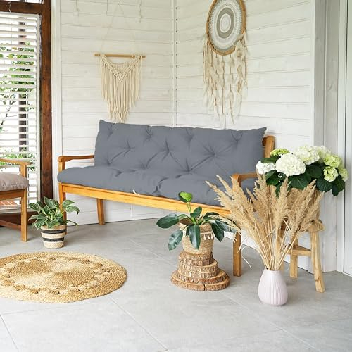 4L Textil Bankauflage Gartenbankauflage Bankkissen Polsterauflage Hollywoodschaukel Auflage für Gartenbank Sitzkissen und Rückenkissen wetterfest Stuhlkissen(120x60x50 cm),Dunkelgrau UV-beständig