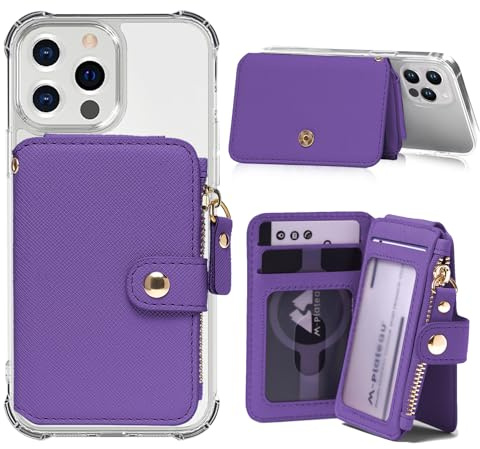 M-Plateau Phone Wallet Stick On, Credit Card Holder for Women Attachable 3M Sticker,Phone Card Holder Compatible with iphone 15 pro case and Most Smartphones (Dark Purple)