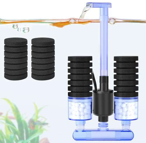 FEDOUR Filtro de Esponja para Acuario con Bomba de Agua, Filtro Acuario Eléctrico Silencioso, Filtro Pecera con 4 Esponjas Filtrantes y Bolas de Cerámica, para Peceras yTortugas y Camarones Hasta 150L