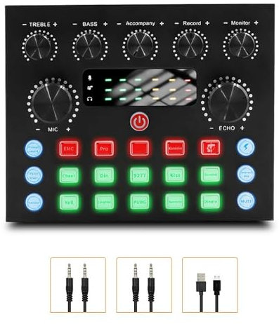 Mezclador de audio para juegos, mezclador de audio profesional, interfaz de audio con mezclador de DJ, control individual, atenuador de volumen, efectos de tarjeta de sonido en vivo y cambiador de