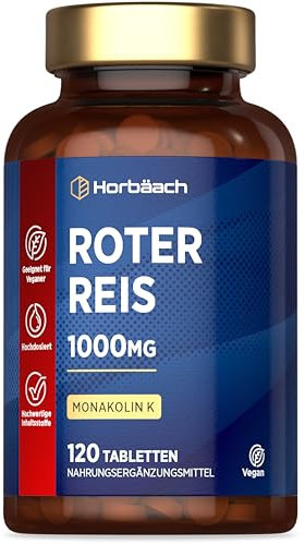Riso Rosso Fermentato 1000mg | Monacolina K Alto Dosaggio | da Monascus Purpureus | 120 Compresse Vegane | Integratore Alimentare | Red Yeast Rice Supplement | di Horbaach