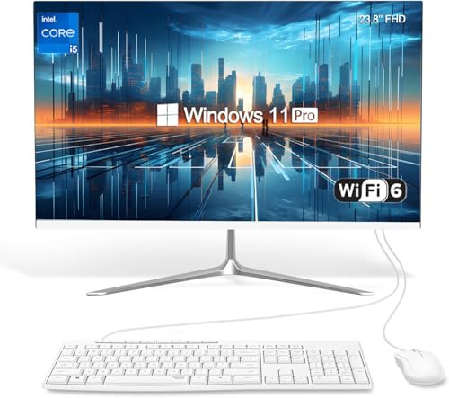 SZTPS Ordenador Todo-en-Uno de 23,8 Pulgadas i5 Ordenador de Escritorio, Procesador de 8 núcleos, 16 GB de RAM, 256 GB SSD, WiFi, Bluetooth WiredTeclado y ratón, Windows 11 Pro AIO PC (Panel Plano)