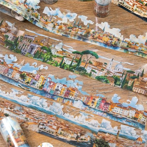 Arpaper Scrapbook tillbehörsklistermärken, 4 rullar transparent PET Washi Tape set klistermärken tejp för fotoalbum, kalender, scrapbooking (resor runt Europa)