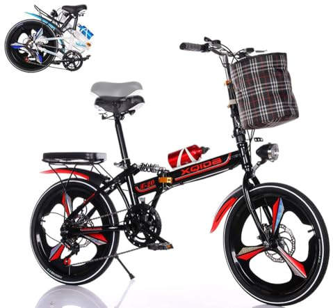 Vélos pliants 20 pouces pour adultes | Vélos de ville pliants vintage pour hommes et femmes | Vélos 6 vitesses pour adultes | Sièges et poignées réglables en hauteur | Avec éclairage et panier