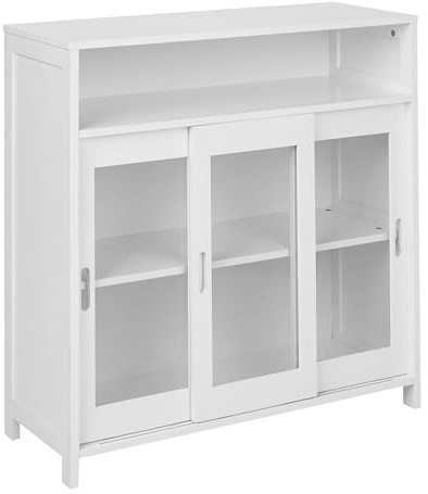 Beliani Vitrina Moderna salón Dormitorio Armario 3 Puertas Tablero MDF con Estante Superior Blanco Crabtree