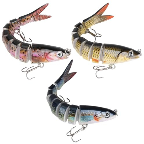 3 Piezas de Señuelos de Pesca para Peces depredadores, Señuelos de Pesca Bionicos de Descenso Lento para Lucio Artificial, Señuelos de Pesca Multi-articulados con Ganchos Triples para Pesca de Peces
