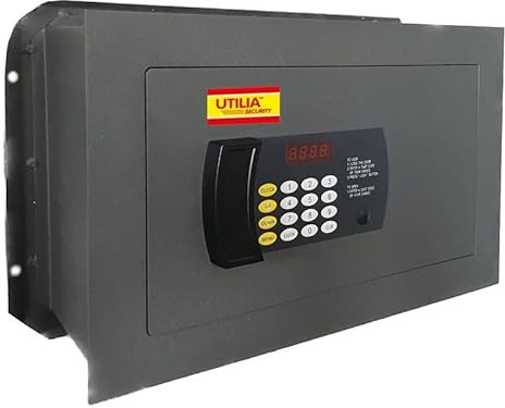 Utilia Security Cassaforte elettronica da muro con combinatore digitale e chiave di emergenza, porta 5 mm, catenacci Ø18 mm, fissaggio a parete – Disponibile in diverse misure (310x195x210h)