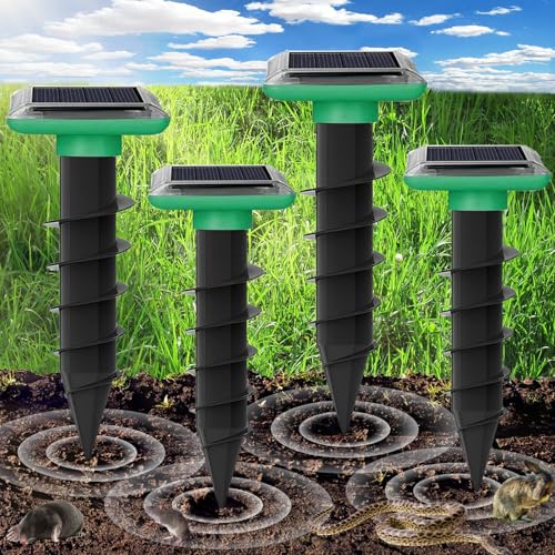 4 Stück Maulwurf Vertreiber, Solar Ultraschall Maulwurfschreck, Maulwurf Vertreiben, Wühlmausschreck, Wühlmausvertreiber, Maulwurfabwehr für Wühlmaus, Schlangen, Gopher und Nagetier