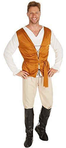 tectake dressforfun Herrenkostüm Bauer aus dem Mittelalter | Langarm-Shirt, Weste und Bequeme Hose | Feine Farbabstimmung in warmen Tönen | geeignet als Knecht, Schankwirt oder Wegelagerer (L)