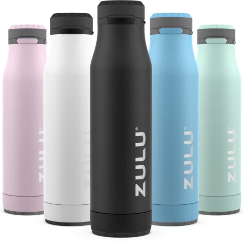 ZULU Ace 24oz Vacuum Insulated Stainless Steel Water Bottle with Chug Spout | Leak-Proof Locking Lid and Removable Base |Reusable Bottle for Cycling Sports Gym Travel Bicycle Bottle Cage | Black