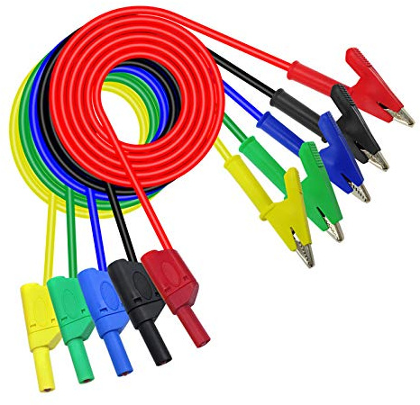 Aofan 5er-Pack bunter 4 mm Multimeter-Messleitungen mit stapelbaren Bananensteckern & Krokodilklemmen (1 m) - Elektrotestzubehör