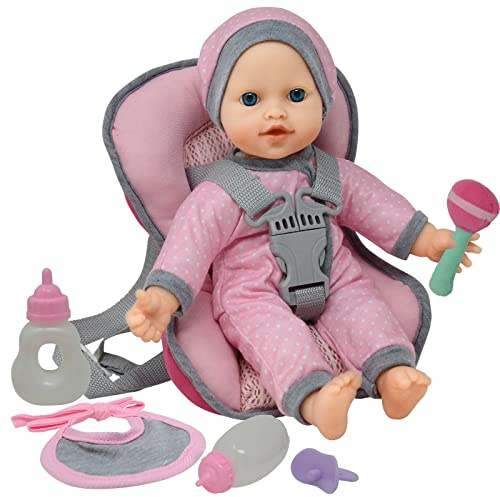 Baby Doll Carrier Car Seat, Baby Doll Accessories Set Includes Doll Bottles, 12 Inch Soft Baby Doll & Toys
