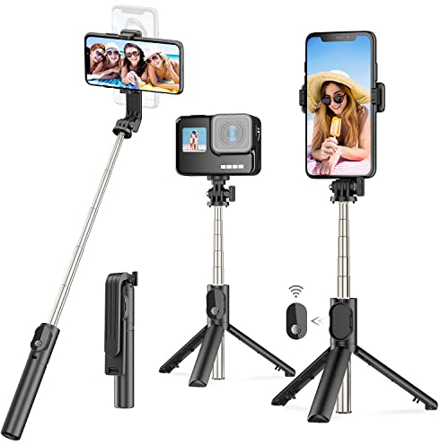 Simkopy Selfie Stick for iphone,3 in 1 Bluetooth Selfie Stick Tripod with Remote,Holiday Essentials Phone Tripod Stand with Detachable Wireless Remote, Compatible with Small Camera/Samsung/Huawei
