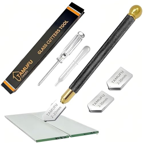 Glass Cutters Tools 2-20mm for Thick Glass Tiles Mirror Mosaic Cutting- Glass Cutting Tool with Automatic Oil Feed, Glass Cutter with Ergonomic Handle and 3 Carbide Tips