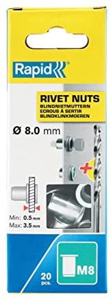 Rapid Tuercas Remachables M8 de Acero de Gran Resistencia con Rosca Interna para Anclaje Unilateral en Materiales de Baja Fricción - 20 Piezas (5001482)