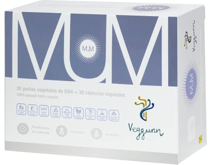 VEGGUNN - MUM - Complejo Vitamínico para el Embarazo y la Lactancia - 30 Cápsulas Duras y 30 Perlas Blandas - Con Ácido Fólico, Vitamina D, Omega 3, Hierro y Selenio - 100% Natural y Vegano