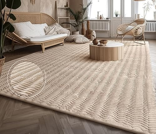 Paco Home Soft fluffy modern bubble living room rug high pile fur geometric design high-low effect, Size:80x150 cm, Colour:Cream