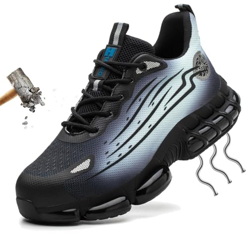 HAIMAYEE Chaussures de Travail pour Hommes avec Embout en Acier d'Été Hommes Baskets de Sécurité Kevlar Chaussures de Sécurité pour Enfants Garçons Gris 44