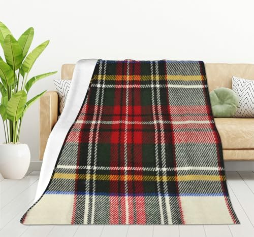 HGOD DESIGNS Schottisches Schottenkaro, rot und weiß, Wolle, Karomuster, Flanell, Fleece, Bettdecke, Überwurf, Decke, leicht, gemütlich, Plüschdecke für Schlafzimmer, Wohnzimmer, Sofa, Couch, 130 x