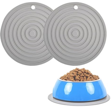 ZEACCT 2 Stücke Runde Katzen- und Hundeschüsselmatte, rutschfeste Silikon-Futtermatte für Haustiere, wasserdichte rutschfeste Silikon-Futtermatte für Haustiere, Silikonmatte für Hundeschüsseln