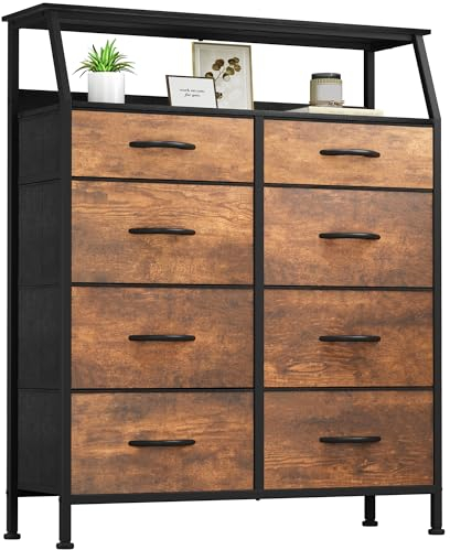 YITAHOME Kommode, Schrank, Aufbewahrungsschrank, 8 Schubladen aus Stoff mit Griffen, Aufbewahrungskommode, Gabardin aus verrottetem Holz