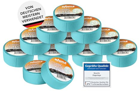 Mantle fingertejp 2,5 cm x 10 m rullar i olika förpackningsstorlekar, klättring, bouldring, kampsport, volleyboll, handboll, basket, styrketräning, sporttejp (12 x 2,5 blå)