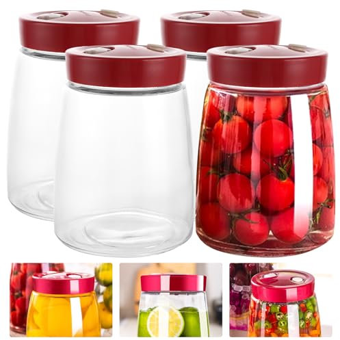 VIDETOL 4 PCS Bocaux de Fermentation, 1.4L Verre de Fermentation avec Aération 1 Voie D'aération, Bocaux de Conservation pour Kéfir, Choucroute und Levain