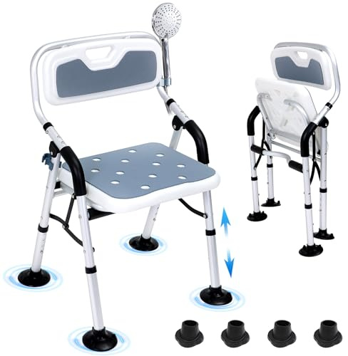 Fasjloctavty Shower Chair for Inside Shower,Foldable Shower Chair for Elderly and Disabled, Adjustable Height Chairs with Padded Arms and Back for Bathroom,Compact and Comfortable，Regular Standard