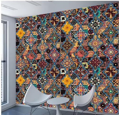 Papel tapiz para sala de estar, diseño étnico con motivos florales, papel tapiz para decoración del hogar, papel tapiz 3D, 400 x 280 cm