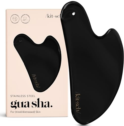 Kitsch Stainless Steel Gua Sha Facial Tools - Guasha Tool for Face, Face Sculpting Tool, Jawline Shaper, Double Chin Reducer Gua Sha Tools, Lymphatic Drainage Massager, Facial Skin Care, Matte Black