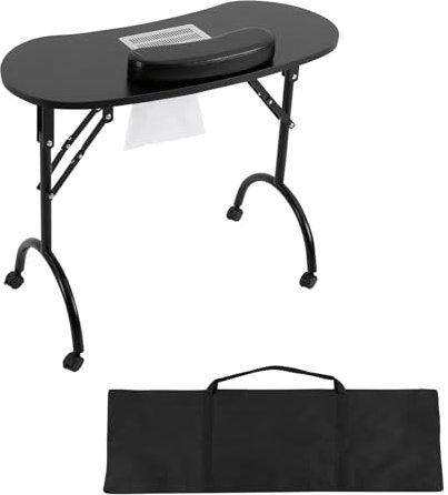 YNAADYH Manikyrbord med dammsugare, 97 x 22 x 47 cm rörligt hopfällbart nagelbord, bärbara manikyrbord
