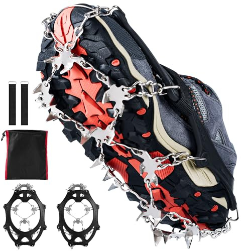 Crampones para Zapatos de Senderismo, crampones Nieve Hielo de Ligeros, Picos de Hielo para Zapatos, Antideslizantes, de Acero Inoxidable, para Senderismo, Trail, Correr, Trekking (XL)