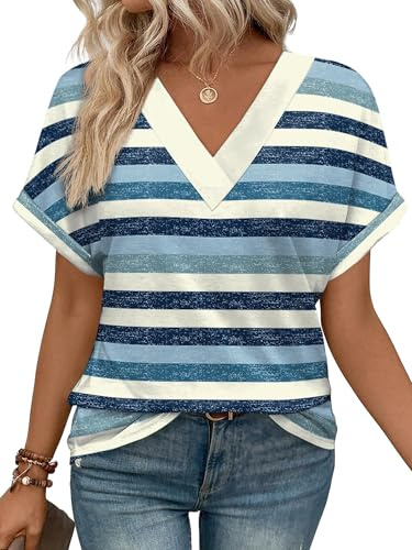 Cuptacc T-shirt dam V-ringad kortärmad T-shirt dam sommar ledig enfärgad lös topp