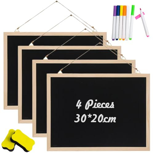 TCETCY 31 Pz Kit Lavagnetta Nera in Legno con 4 Lavagna magnetica +2 Gomma in Spugna+ 6 Gessetti Colorati+ 4 Corda+8 gancio+8 viti, 20 X 30cm Lavagna da Parete per Gesso lavagne di gesso Lavagna Menu