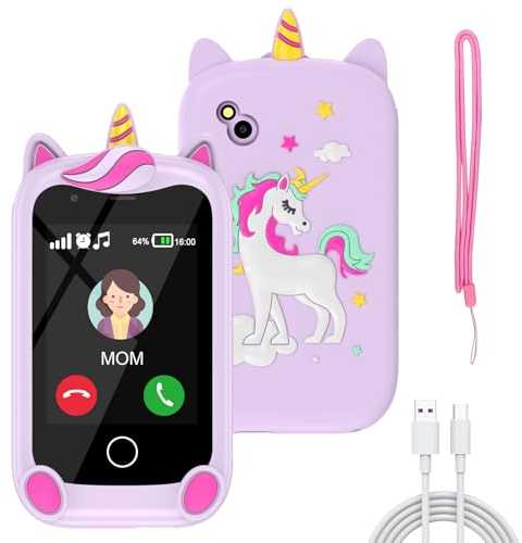 PTHTECHUS Smartphone per Bambini, Cellulare Giocattolo Fiabe Audiolibri Telefono Console Portatili, Giocattoli Elettronici Educativi, Regalo di Compleanno per Bambini, Viola