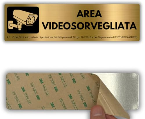 LEIASA | Segnale Zona Videosorvegliata - 5x18 cm - Alluminio - Cartello Videosorveglianza - Targa Area Videosorvegliata - Insegna Telecamere - Spessore 0,8 mm - (Area Videosorvegliata)