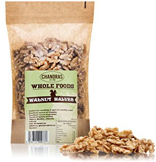 Chandra Whole Foods – Walnuts Halves 350G - Low-GI Walnut Halves for Snacking, Smoothies, Baking & Cooking - Gluten-Free, Keto & Vegan-Friendly Sliced Nuts, Rich in Protein & Vitamins & Fibre
