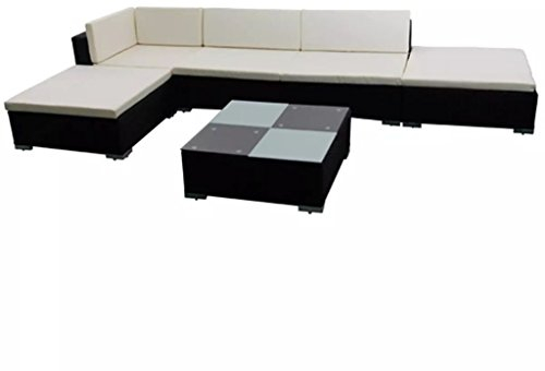 tidyard 15-TLG. Gartenlounge-Set Gartensofa Poly Rattan Loungesofa Outdoor Balkon Terrasse Sofagarnitur Gartenm?bel mit Couchtisch Schwarz