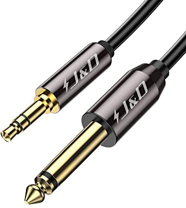 J&D Cable Mono de 6.35mm a 3.5mm, Chapado en Oro 3.5mm TRS a 6.3mm Cable Audio Estéreo Interconexión HiFi Macho a Macho para Reproductores de MP3, Amplificadores, Mesas de Mezclas, Ordenadores- 2M