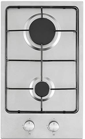Cookology GH306SS Gas Hob 30cm Cooktop Built-in 2 Burners with LPG Conversion Kit Enamel Pan Supports, Auto Igniton and Flame Failure Safety - In Stainless Steel