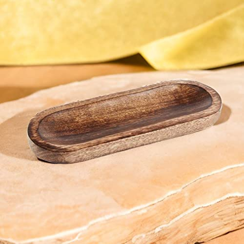 Ovale Holzschale Schale aus Holz Tahir 28cm groß Braun | Dekoschale Servierplatte Platte asiatisch handgefertigt | Tablett & Räucherstäbchen Halterung als Raucher Zubehör & Asiatische Tisch-Deko