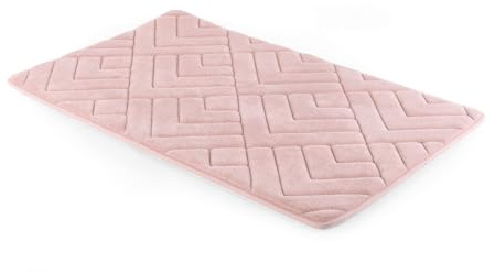 Beldray® LA084699PNKUFEU7 Antibac Embroidered Memory Foam Bath Mat, Antibacterial Bathroom/Shower Mat, Anti-Slip Base, Machine Washable, Supersoft Top Layer, Pink, 50 x 80 cm