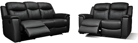 Vente-unique-Ledergarnitur Relax 3+2 - Schwarz - Evasion