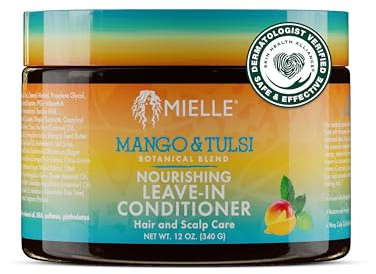 Mielle Organics Mango & Tulsi Nourishing Leave In Conditioner for Curly Hair - Moisturizing Leave In Conditioner with Breakage Protection & Scalp Nourishment - Detangles & Reduces Frizz (12 Oz)