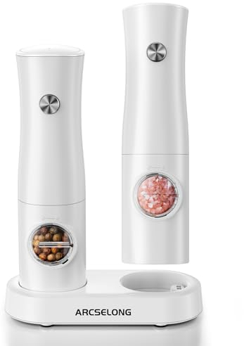 Arcselong Electric Salt And Pepper Grinder Set With Type-C Rechargeable Base, No Battery Needed, Adjustable Coarseness Electronic Spice Mill Shakers Salt And Pepper Shakers Refillable