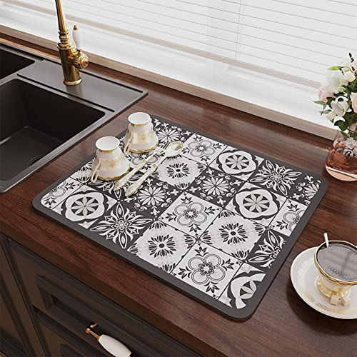 NeuWee Alfombrilla Escurreplatos, Súper Absorbente Alfombra Escurreplatos, Antideslizante Alfombrilla de Secado de Platos, Impreso Drying Mat para Cafetera Cocina (40x50cm, Gris)
