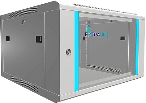 Extralink Baie de Brassage 19 Pouces 6U - Armoire réseau 450mm de Profondeur pour Montage Mural ou au Sol, Charge admissible 60kg, Porte en Verre trempé, Ouverture Frontale et arrière, Gris