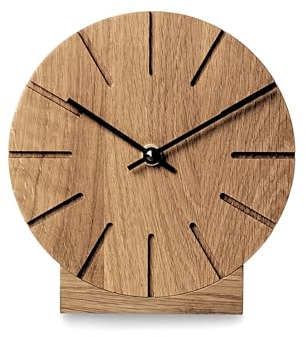 Natuhr Wanduhr Tischuhr Eiche Holz - Boom - geräuscharm Massivholz Design ø17 cm (Eiche dunkel geölt Schwarze Zeiger, Quarzuhrwerk)