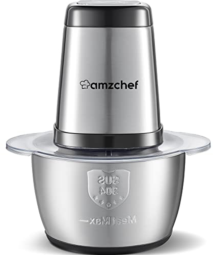 AMZCHEF Fleischwolf-Elektrischer fleischwolf mit 1.5L Edelstahlschüssel-500W Zerkleinerer küche elektrisch mit 2 Geschwindigkeitsstufen-Zerkleinerer zum Zerkleinern von Fleisch,Zwiebeln,Obst & Gemüse
